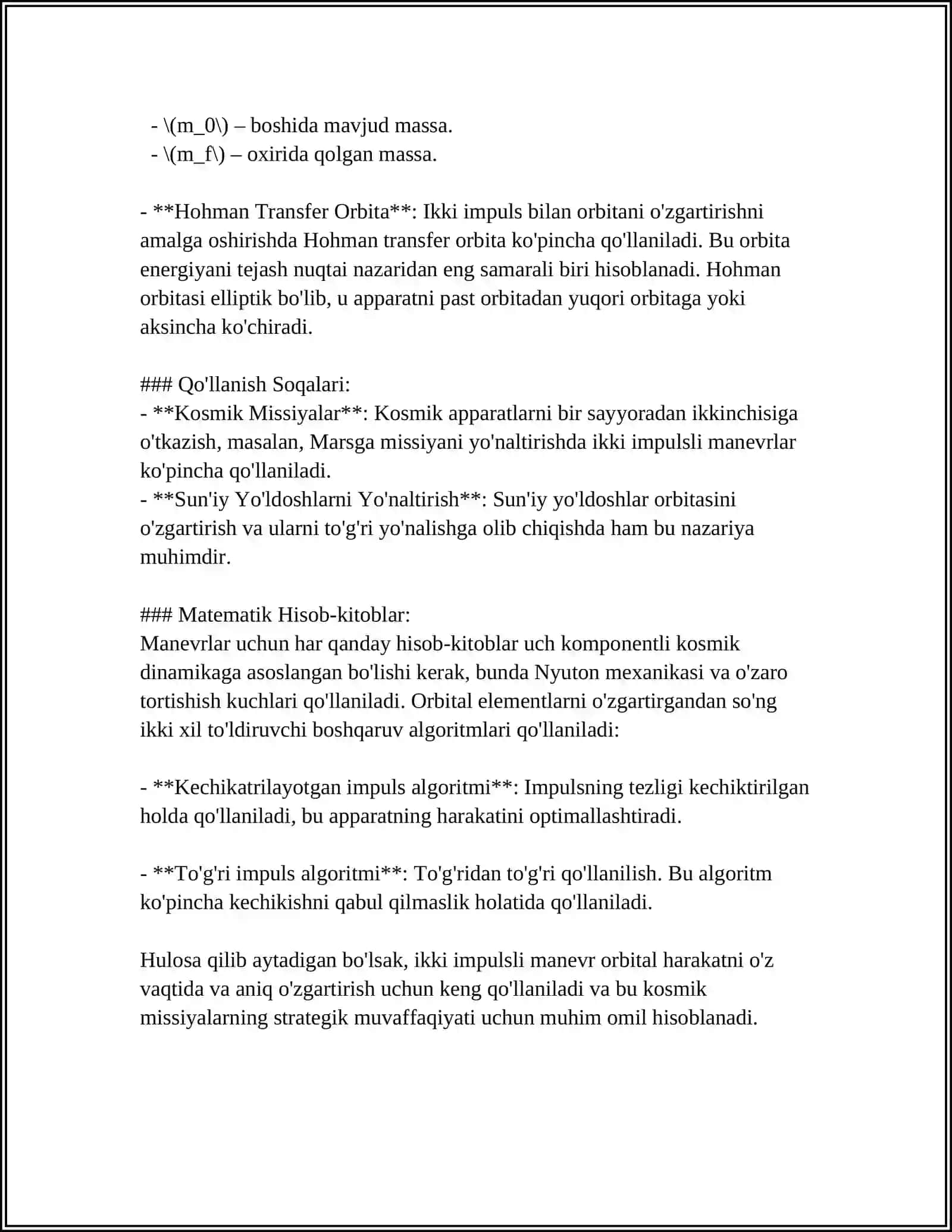 IKKI IMPULSI MANYORLAR YORDAMIDA SUNʼIY YOʻLDOSHNI MOʻLJALLANGAN ORBITAGA CHIQARISH 4
