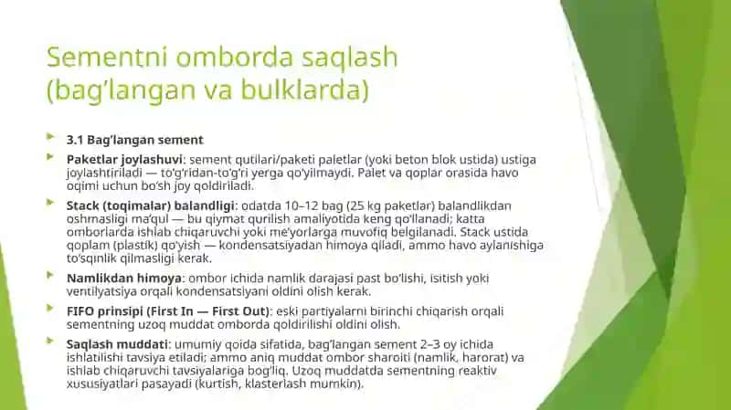 Sement va to'ldiruvchilarni omborlarga joylash 4