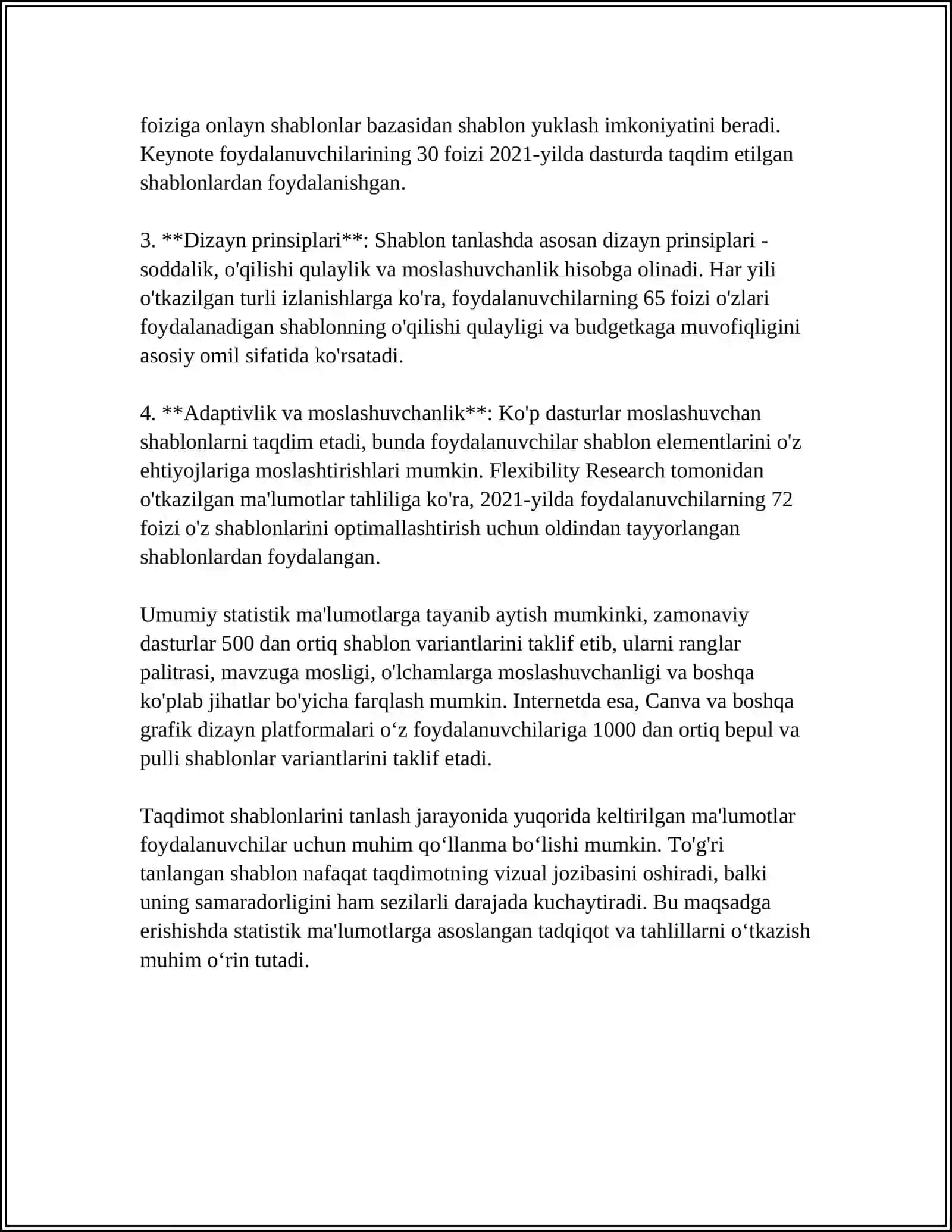 STANDART SHABLONLAR ASOSIDA TAQDIMOTLARNI YARATISH. TAQDIMOT SLAYDLARINI BOSHGARISH 4
