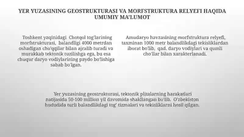 Quruqlikning geotektura va morfostruktura relyefiga ta'rif berish 4