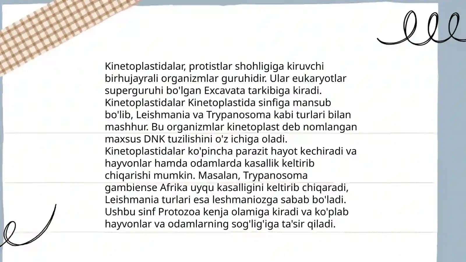 Kinetoplastidalar sinfi. Vakillari: tripanosoma, leshmaniya 4