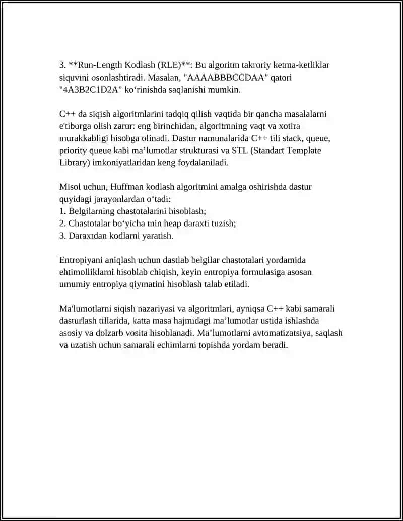 MA'LUMOTLARNI KOMPRESSIYALASH ALGORITIMLARNI C++ TILIDA TADQIQ ETISH 4
