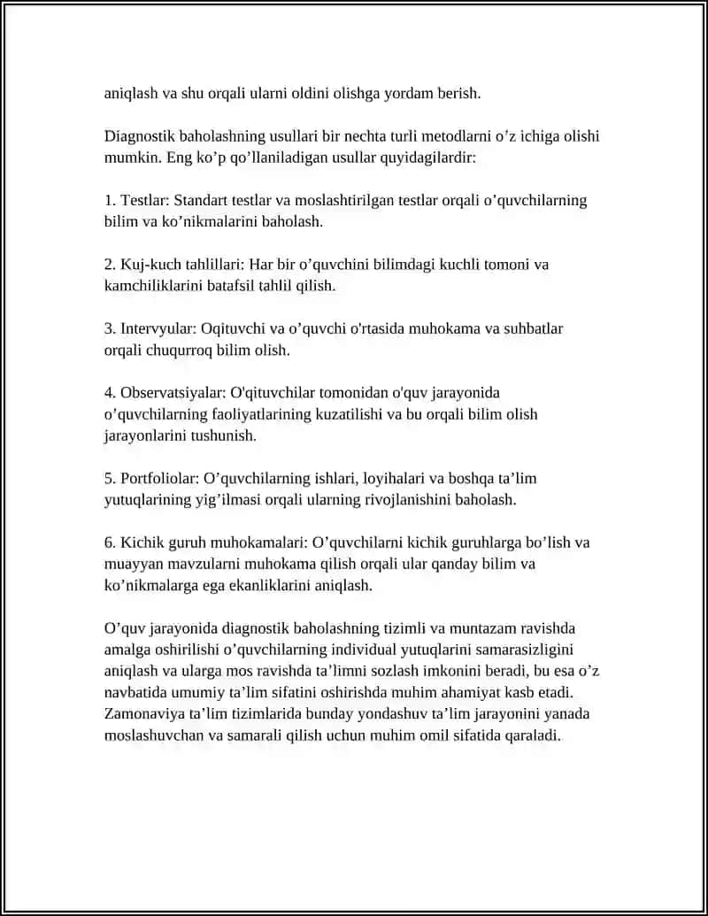 Diagnostik baholash usullari va maqsadlari 4