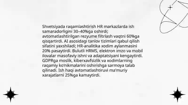Rivojlangan mamlakatlarda inson resurslarini boshqarish markazlarning rivojlanish tendensiyalari( Shvetsiya) 4