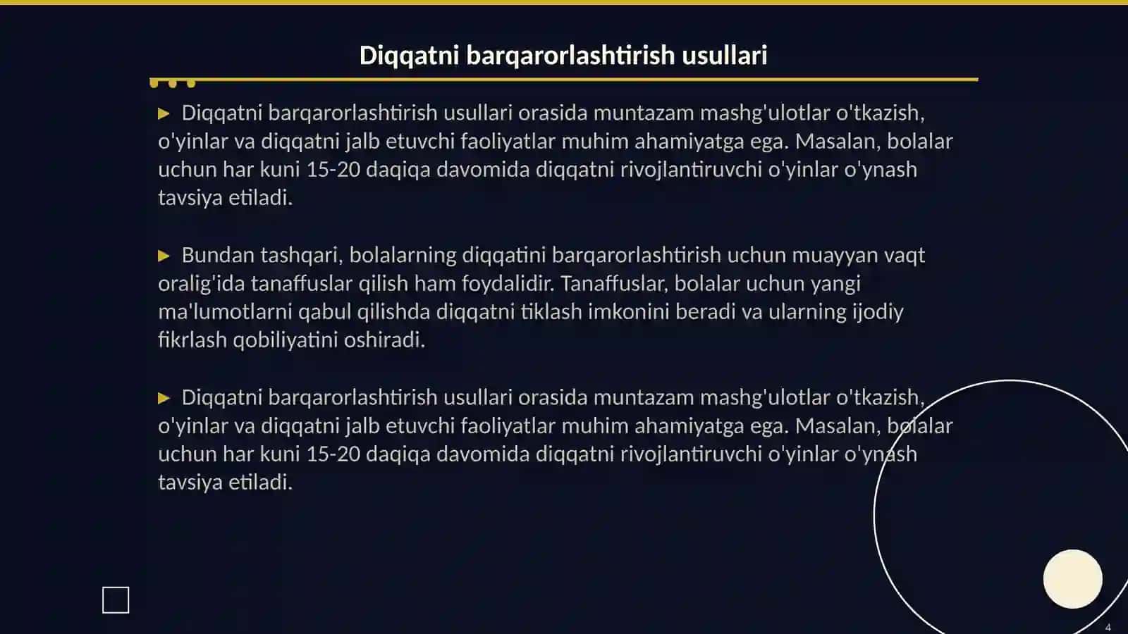 Bolalar diqqatini barqarorlashtirish usullari va vositalari 4