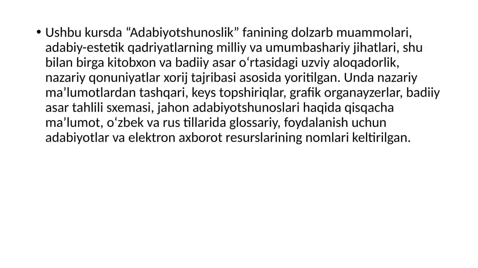 Adabiyotshunoslik fanining maqsad va vazifalari, badiiy adabiyot sanʼat turi sifatida 4