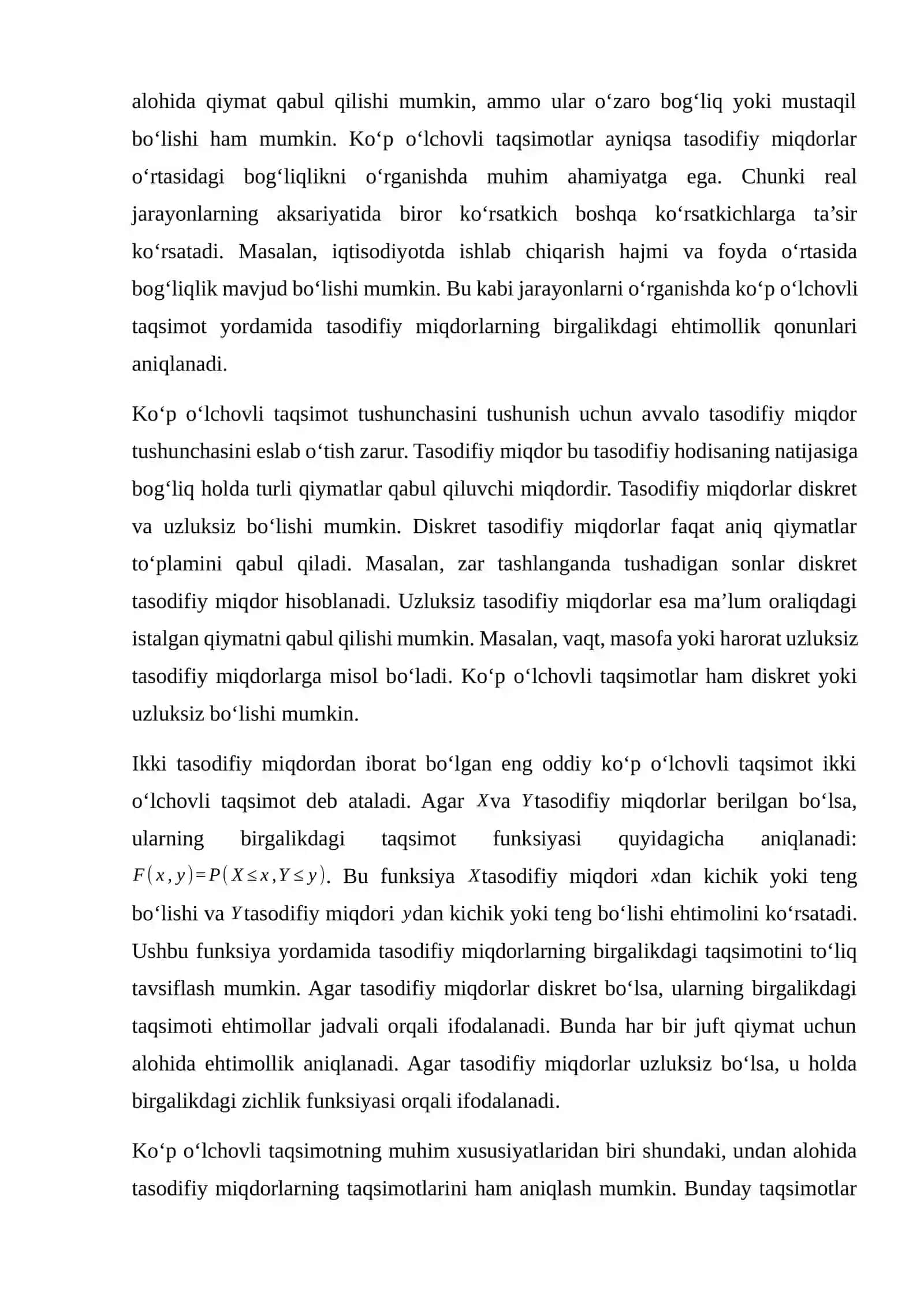 KO‘P O‘LCHOVLI TAQSIMOT. SHARTLI TAQSIMOTLAR 4