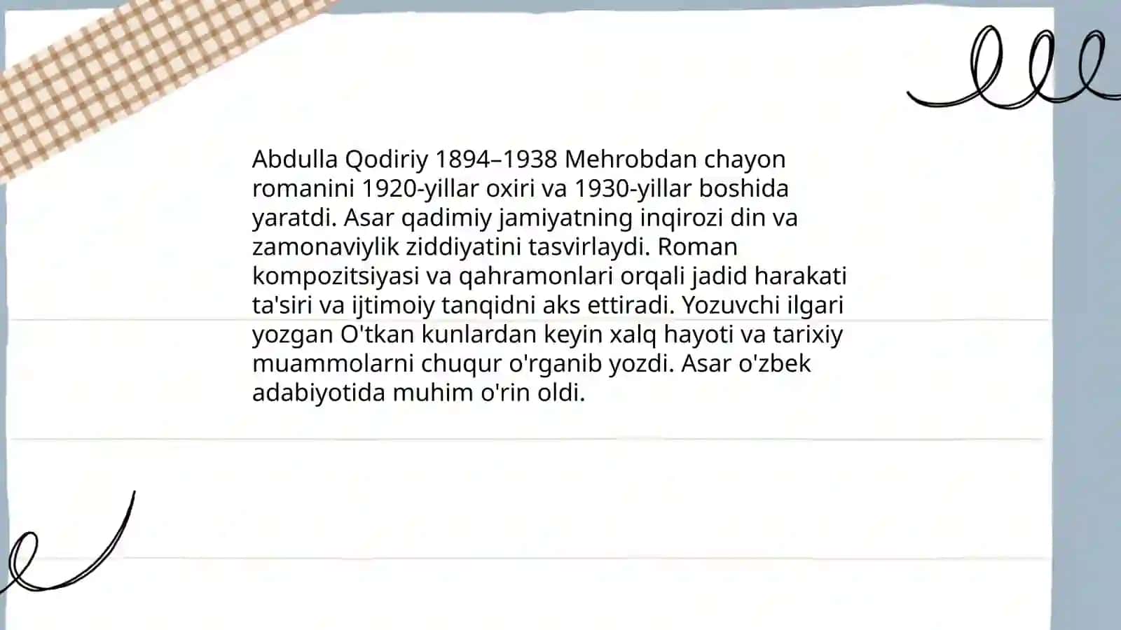 Abdulla Qodiriy " Mehrobdan chayon" romani 4