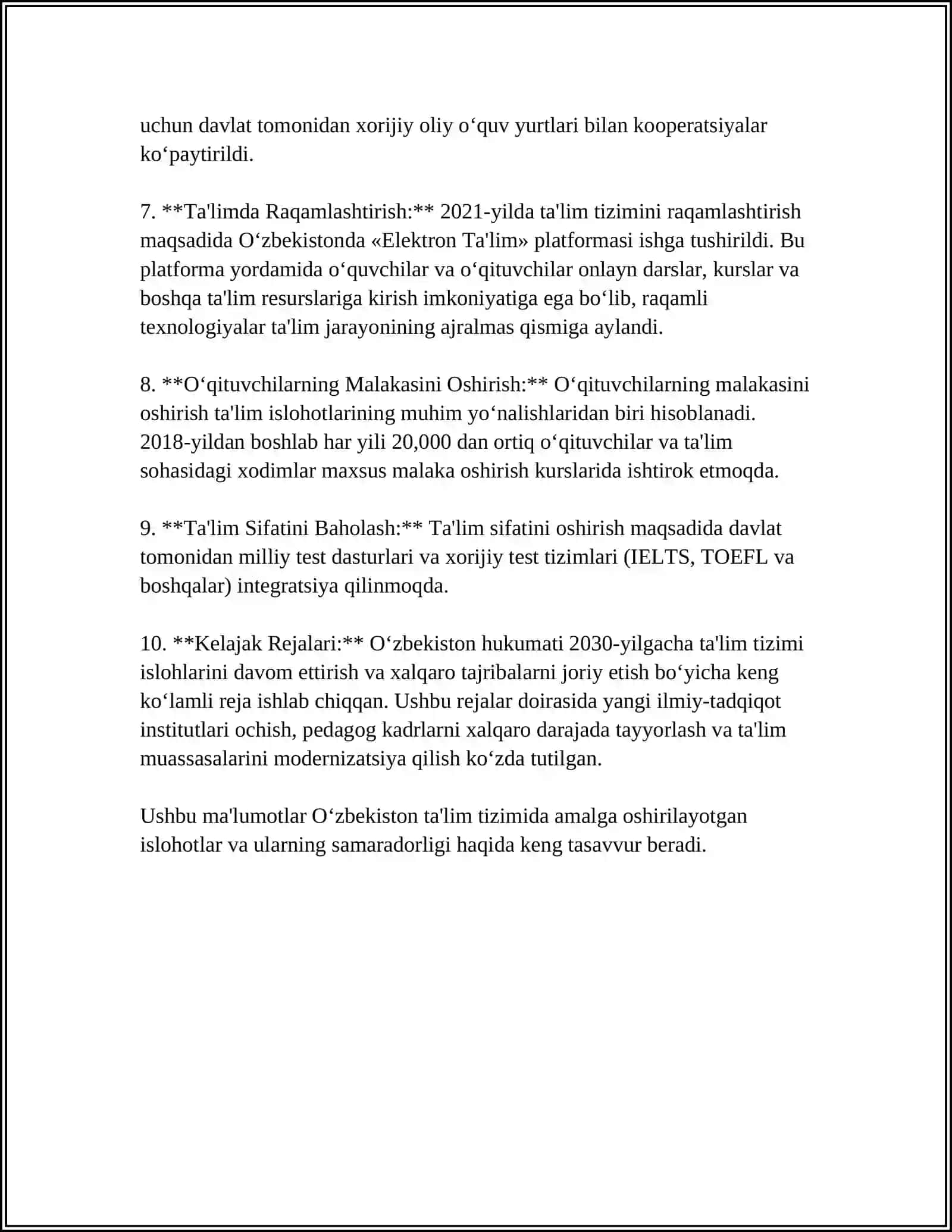 ÖZBEKISTON RESPUBLIKASIDA TA'LIM SOHASIDAGI AMALGA OSHIRILGAN ISLOHOTLAR 4