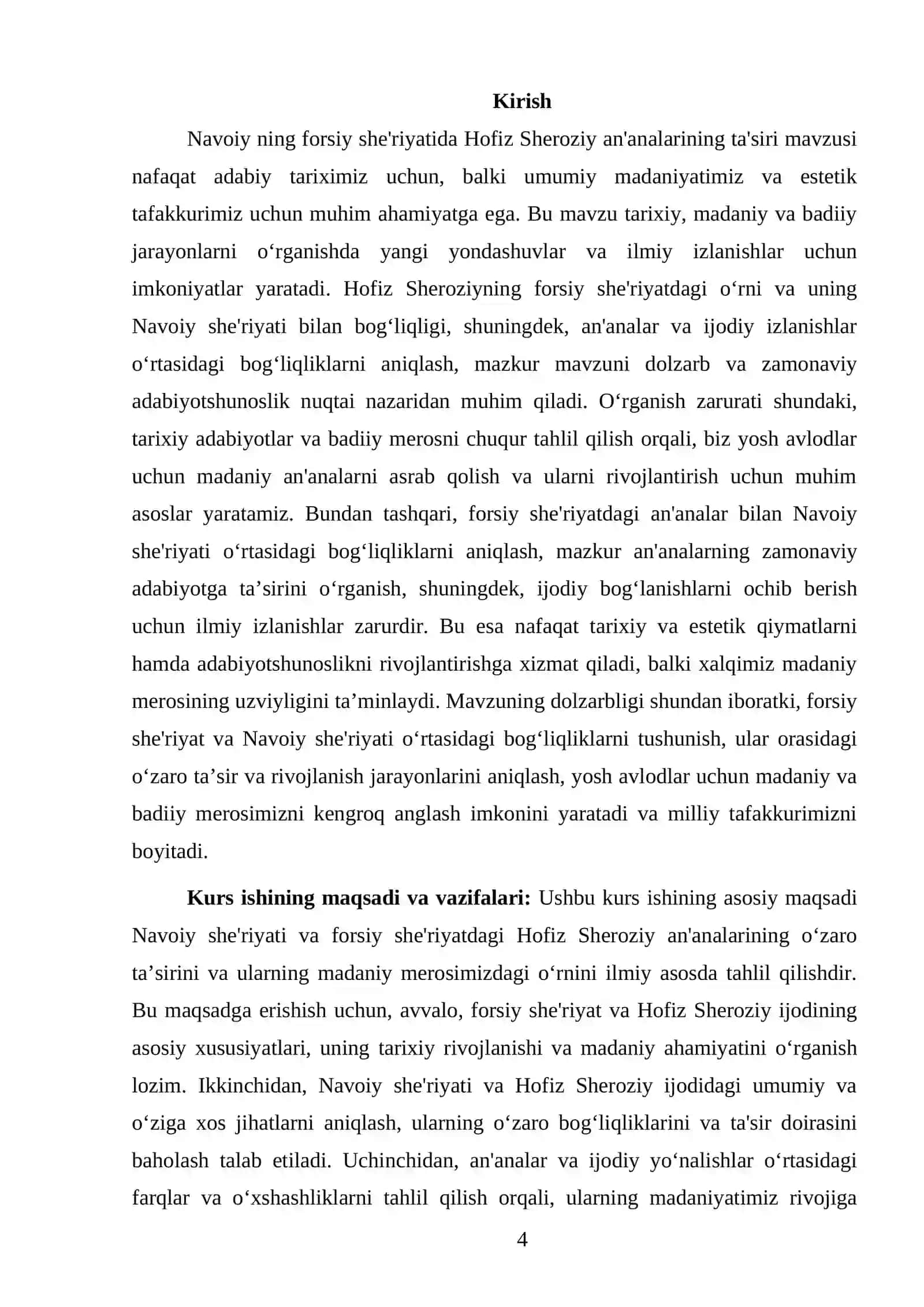 Navoiy ning forsiy she'riyatida Hofiz Sheroziy an'analarining ta'siri KURS ISHI 4