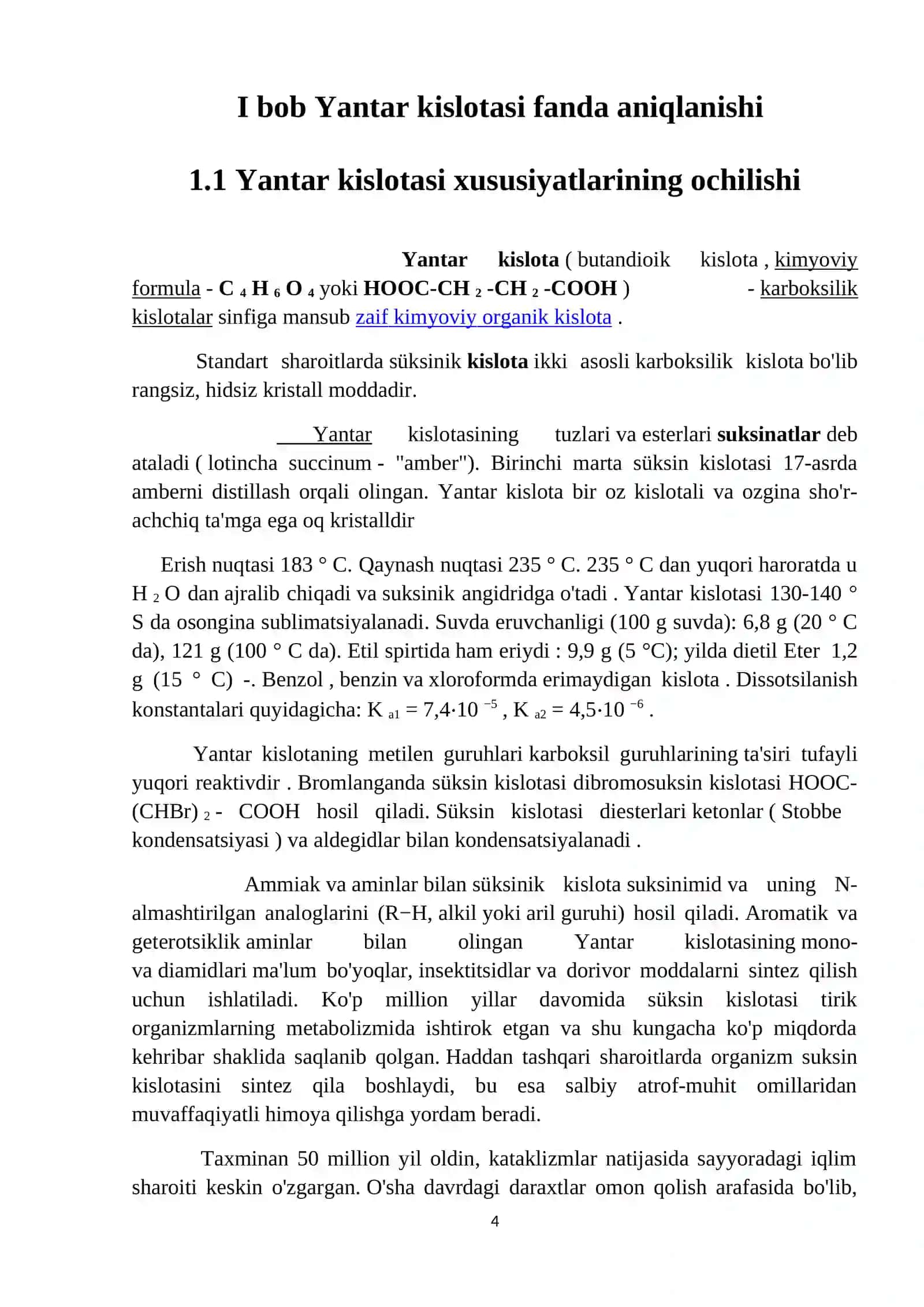Yantar kislotasi olishi va uning kimyoviy va fizik xossalari 4