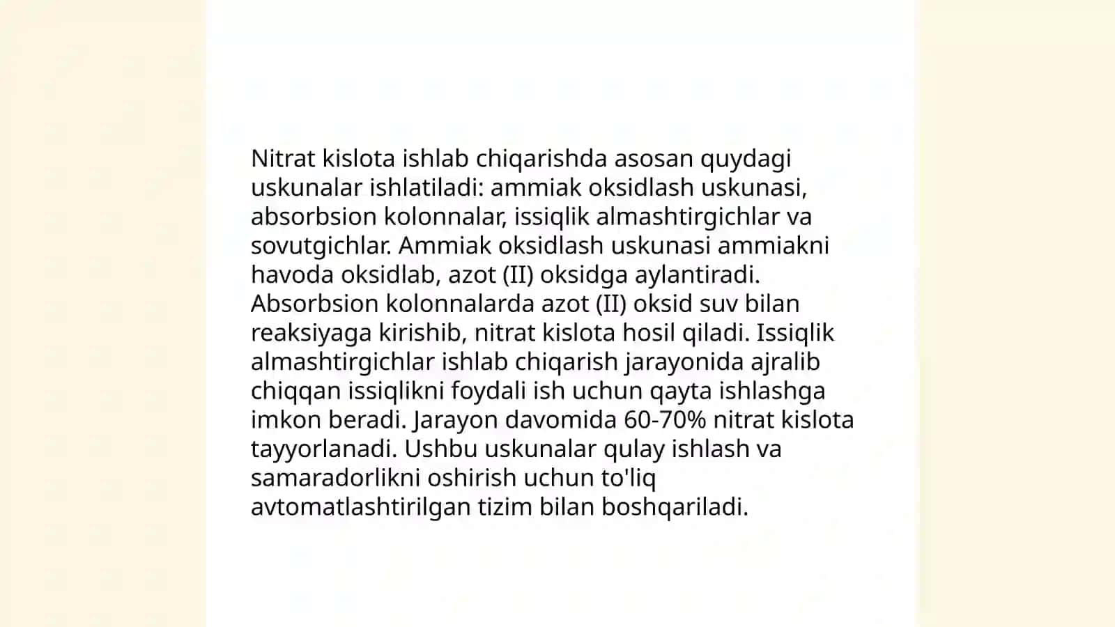 Atmosfera bosimida nitrat kislota ishlab chiqarish texnologiyasini takomillashtirish 4