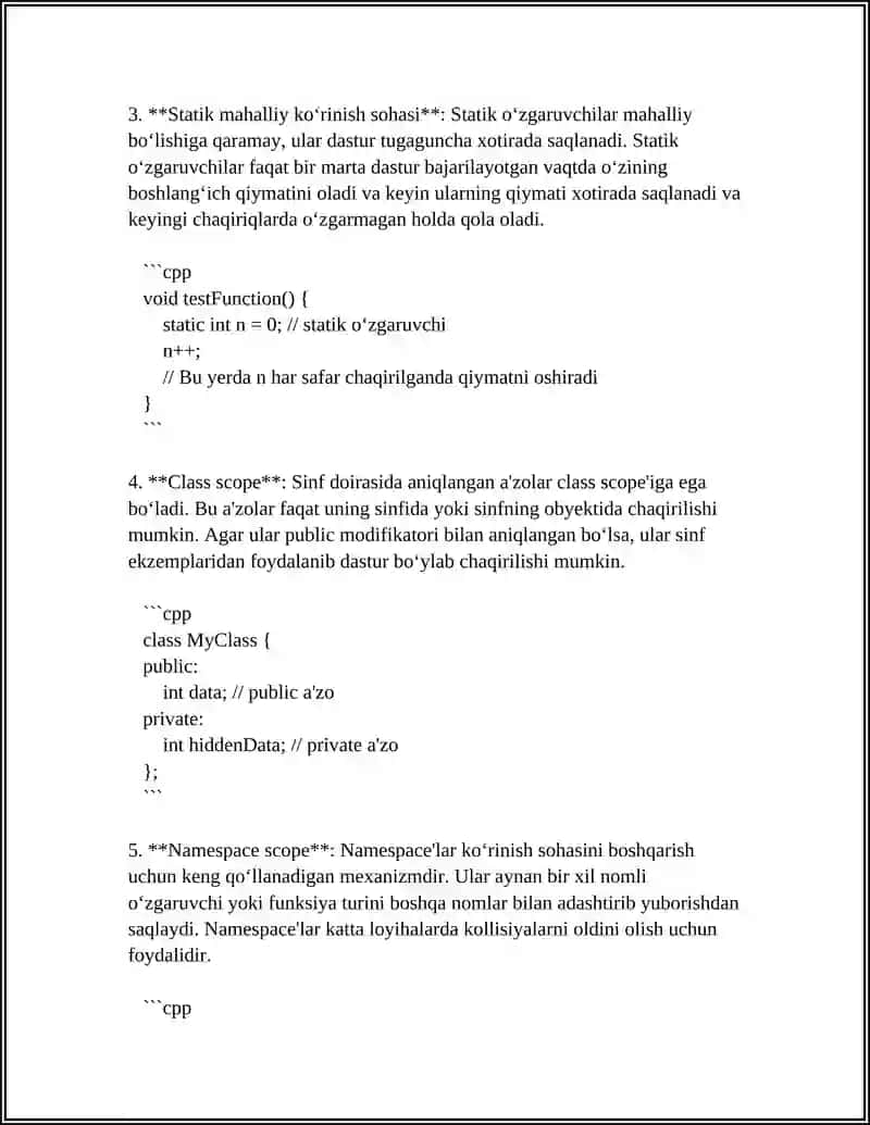 C++ KOʻRINISH SOHASI.LOKAL VA GLOBAL OʻZGARUVCHILAR 4
