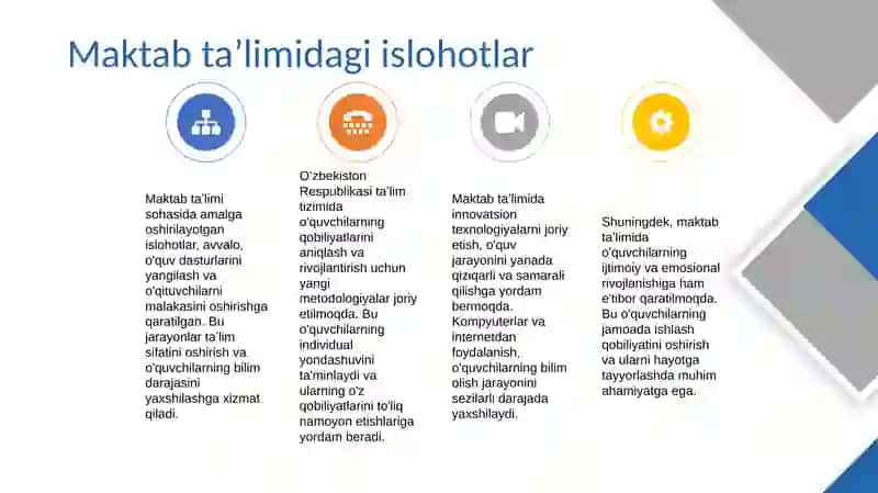 Oʻzbekiston Respublikasida taʼlim sohasida amalga oshirilgan ishlar 4