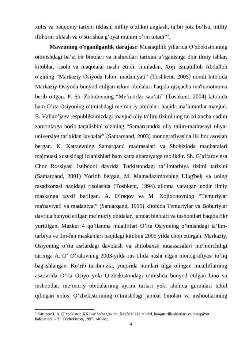 MUSTAQILLIK YILLARI TADQIQOTLARIDA O’RTA OSIYO ME’MORIY OBIDALARI TARIXI 4