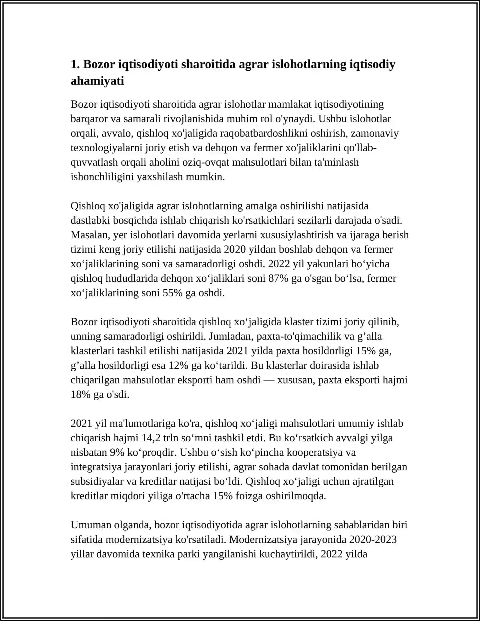 BOZOR IQTISODIYOTI SHAROITIDA AGRAR ISLOHATLARNING AHAMIYATI 4