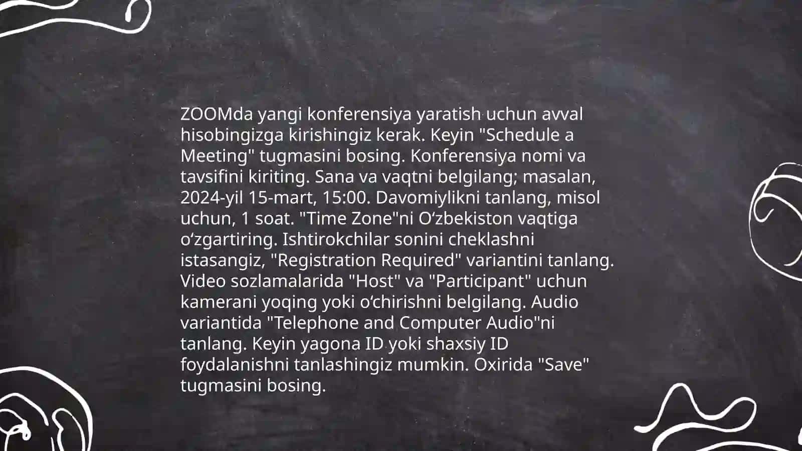 ZOOM platformasida konferensiya yaratish va unga foydalanuvchilarni ulash va boshqarish 4