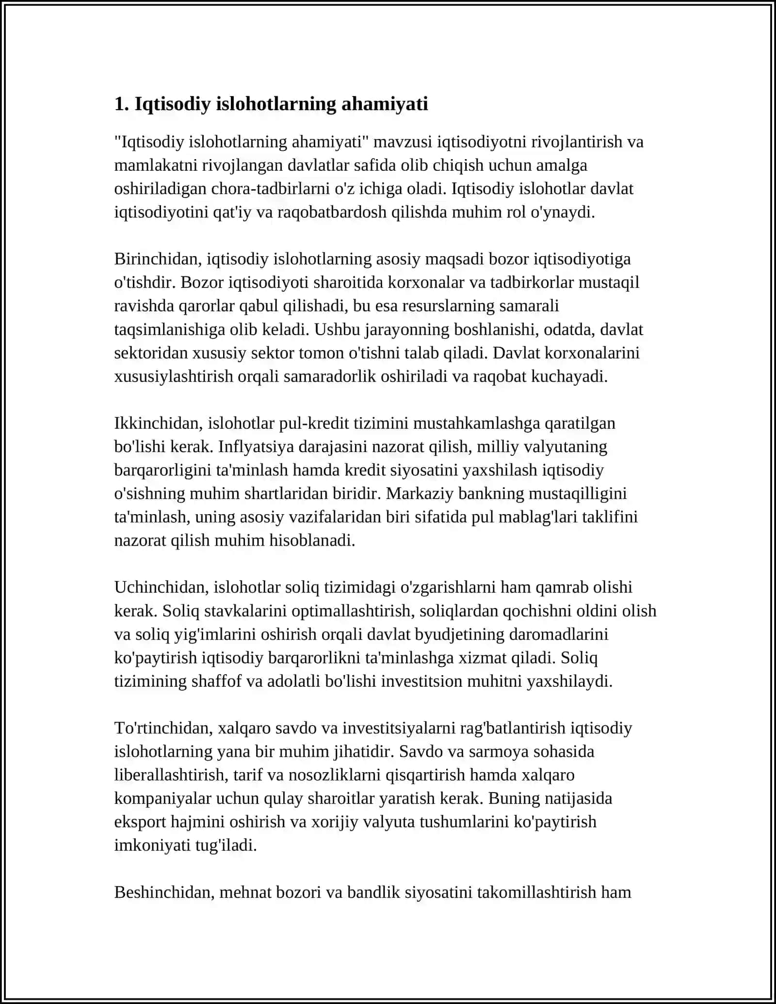 Iqtisodiy Islohotlarning O‘zigixos Xususiyatlar. Makro iqtisodiyotning barqarorlashtirishi 4
