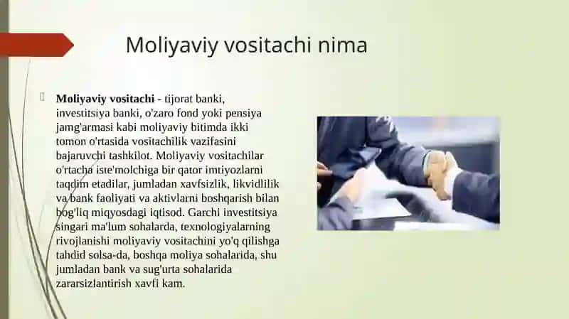 Moliyaviy vositachilar mavzusida taqdimot 4