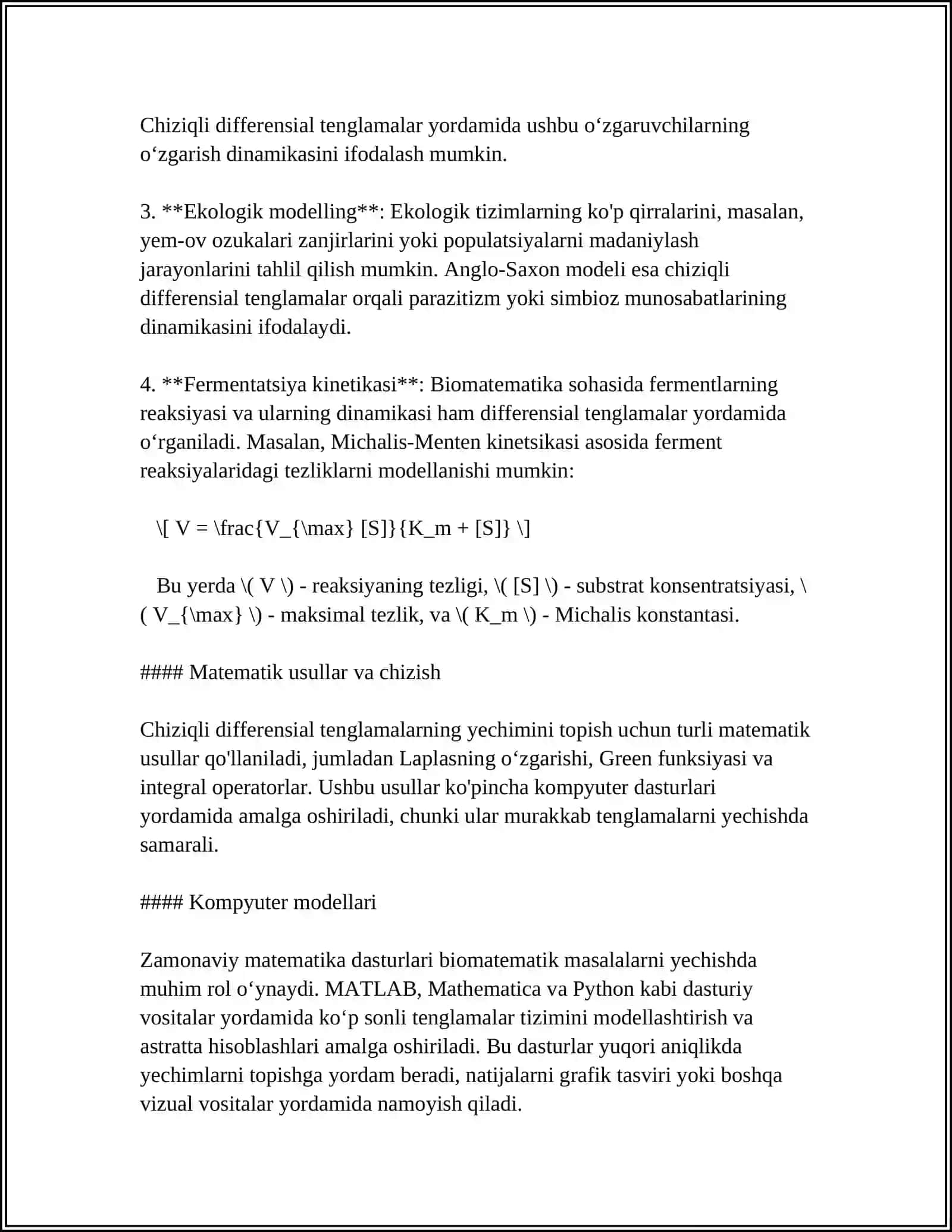 TIBBIY-BIOLOGIK MAZMUNSAGI DIFFERENSIAL TENGLAMALARNI TUZISH VA YECHISH 4