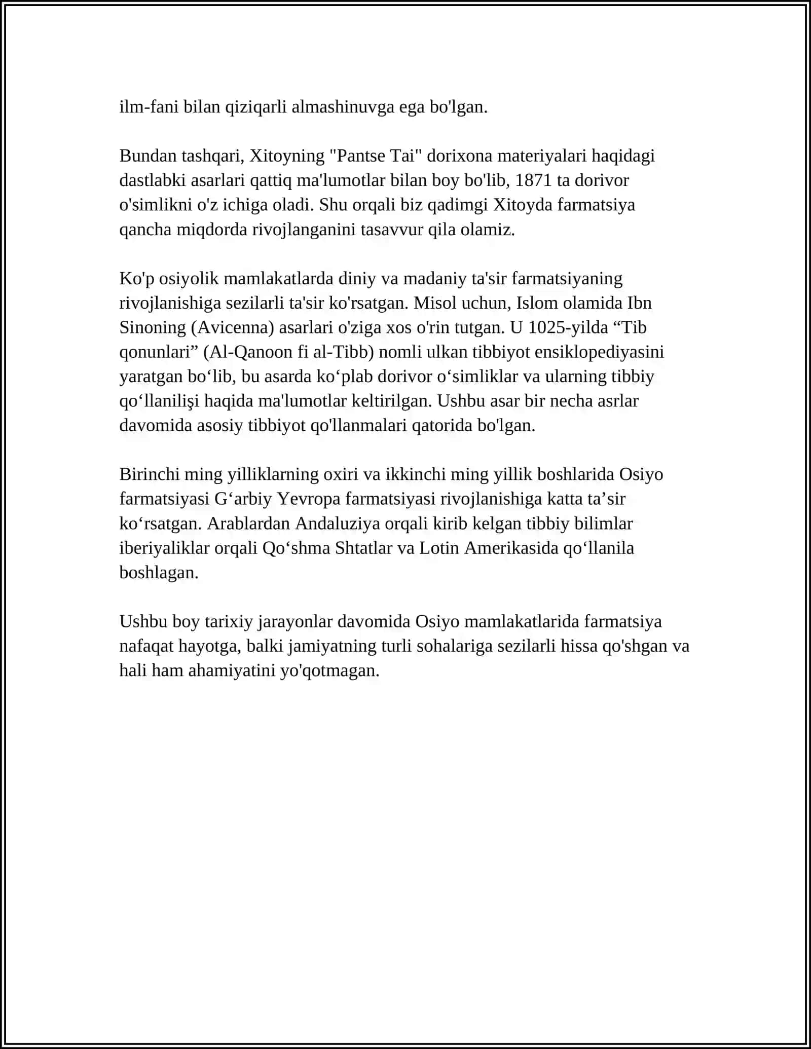 OSIYO MAMLALATLARIDA FARMATSIYANI RIVOJLANISH O’ZIGA XOSLIGI 4