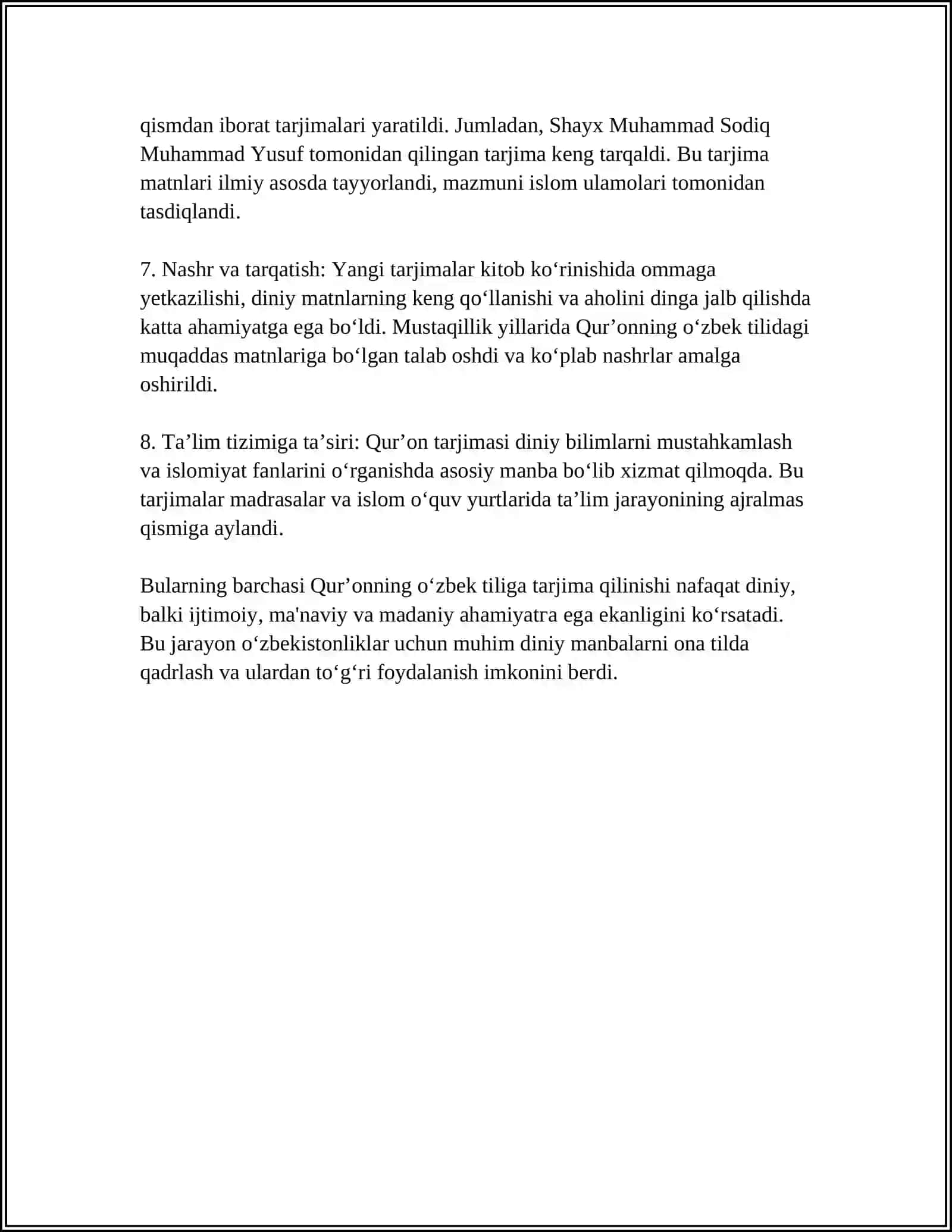 MUSTAQILLIK YILLARIDA QURʼONNING OʻZBEK TILIGA TARJIMA QILINISHI VA TAFSIRLARI HAQIDA TAQDIMOT 4