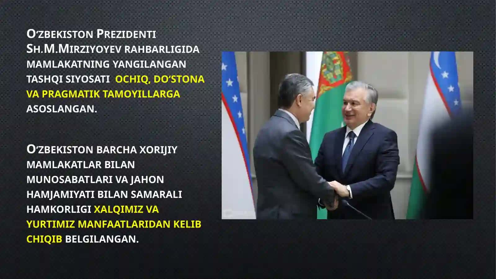 O’zbekistonning xalqaro aloqalari va jahon hamjamiyatidagi o’rni. Mamlakatning xalqaro reyting va indekslarda nufuzining ortib borishi 4