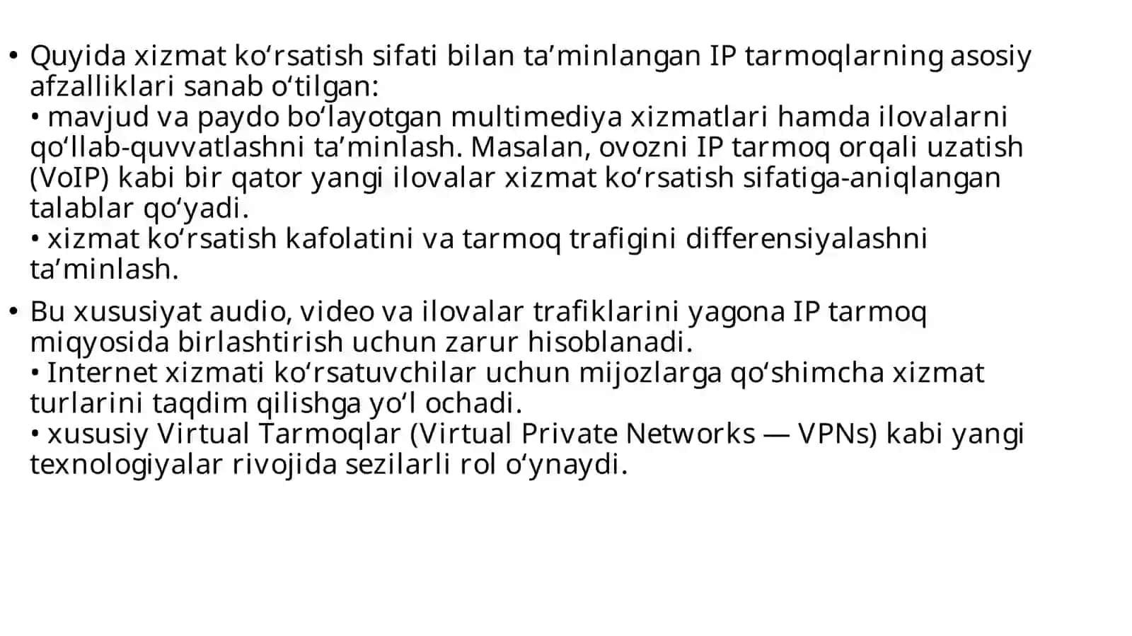 Optik IP-tarmoqlarida xizmat ko‘rsatish sifatini ta’minlash xususiyatlari 4