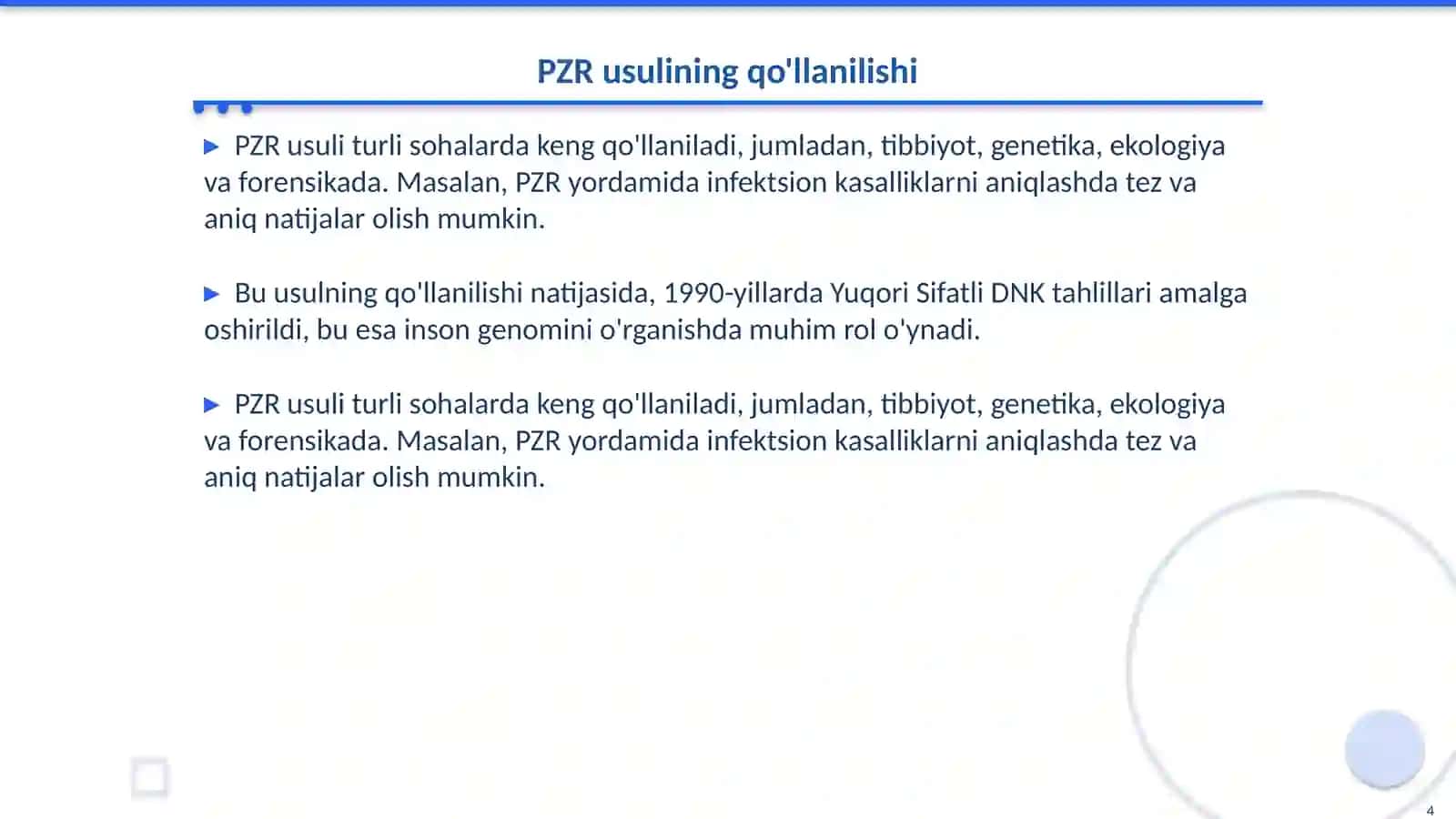 Molekulyar biologiya sohasida PZR usuli va uning fan rivojidagi yutuqlar 4