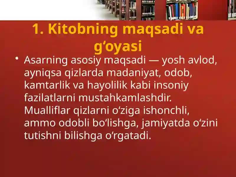Yosh xonim uchun odobnoma” kitobi asosida odob va madaniyat saboqlari 4