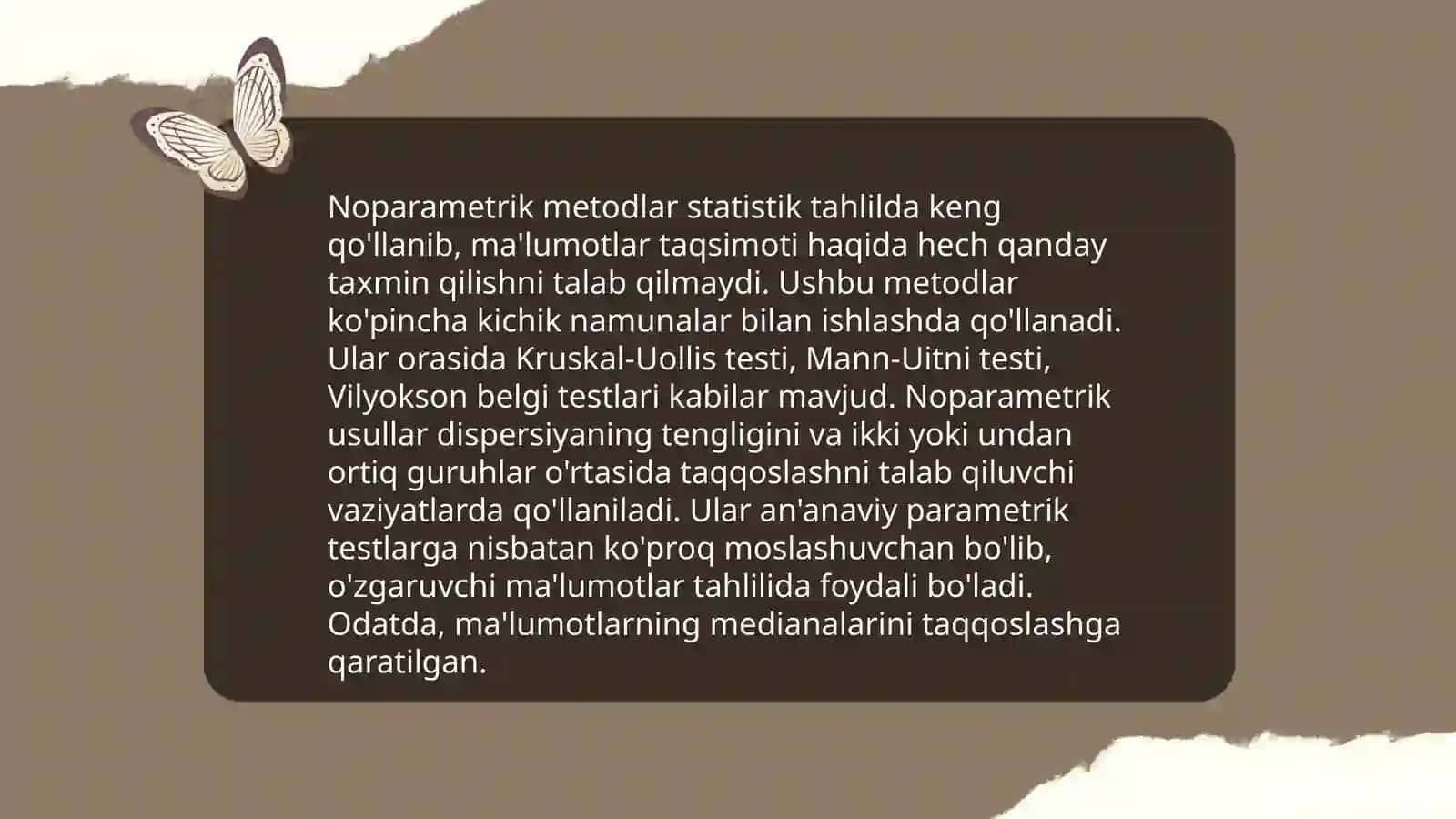 Parametrik va noparametrik metodlar haqida tushuncha 4