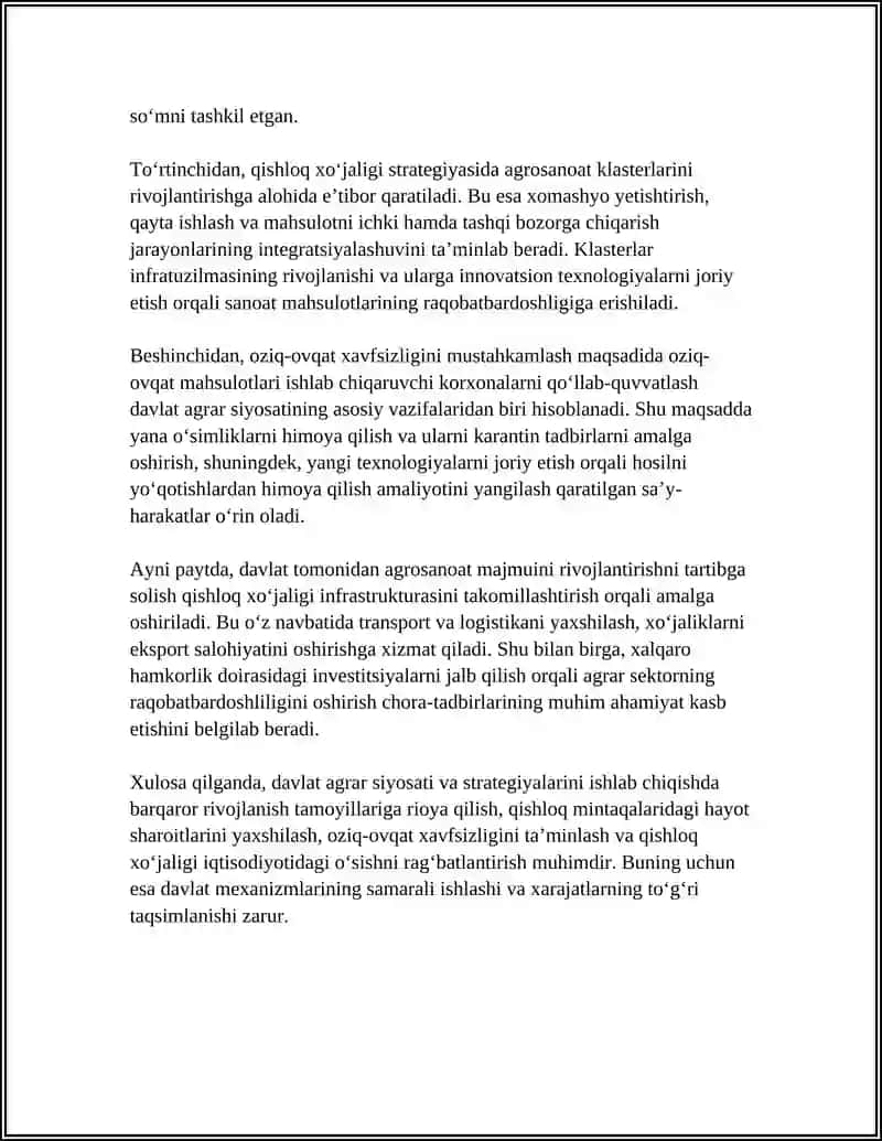 AGRAR SIYOSAT VA AGROSANOAT MAJMUI RIVOJLANISHINI DAVLAT TOMONIDAN TARTIBGA SOLISH VA QO‘LLAB-QUVVATLASH 4