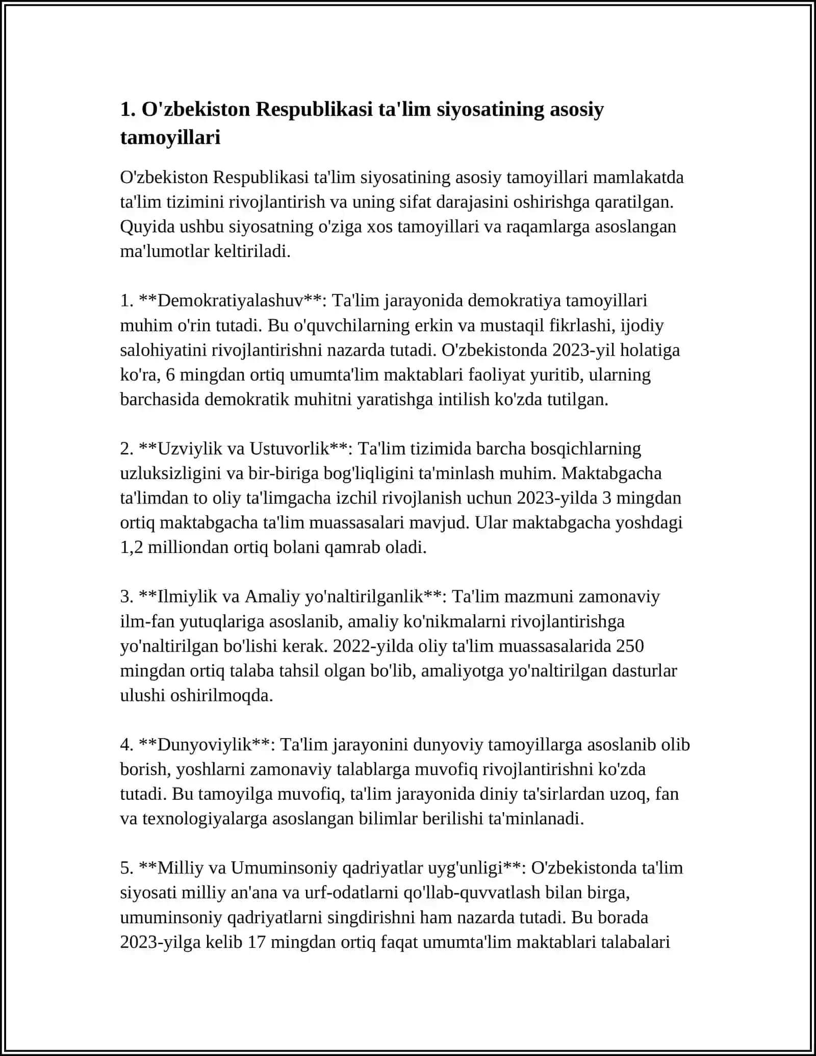 O'zbekiston Respublikasi ta'lim siyosatining asosiy tamoyillari 4
