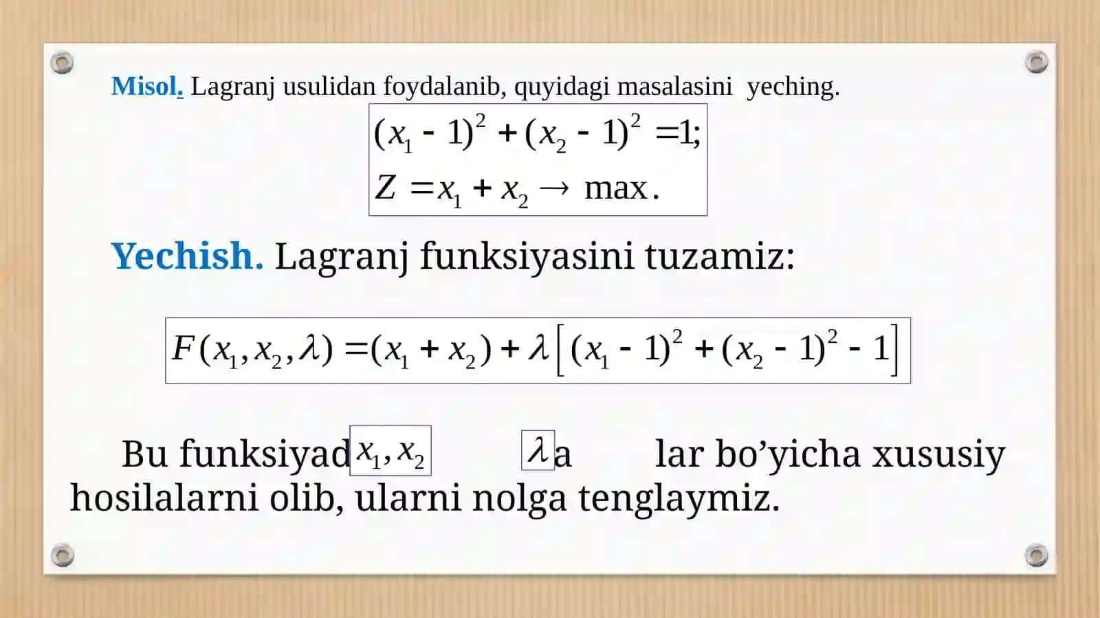 Lagranj kо‘paytuvchilari usuli 4
