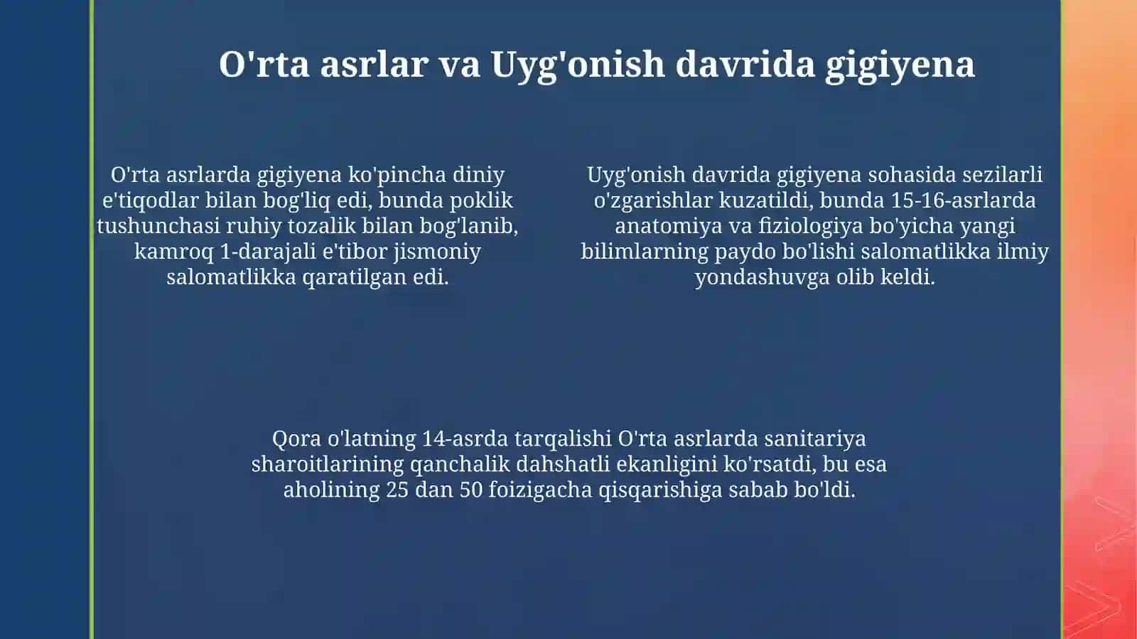 Gigiyenaning rivojlanish tarixi. shakllanishi, XIX va XX asrlardagi taraqqiyoti 4