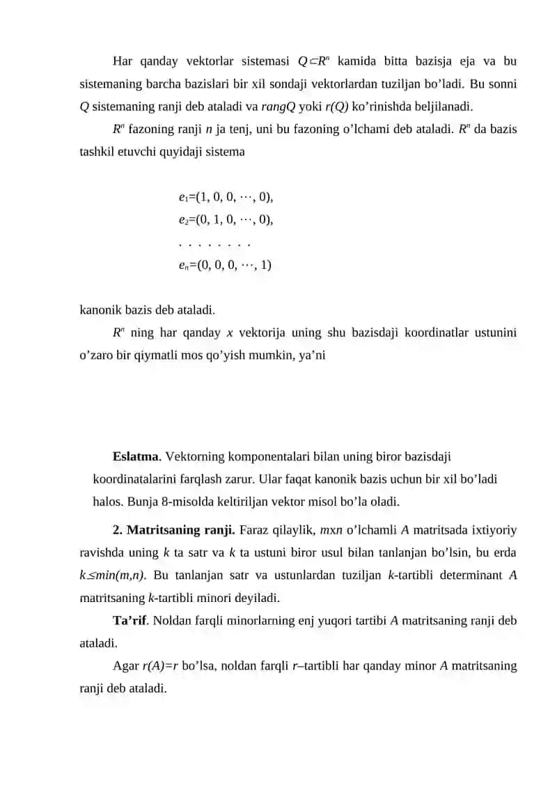 Matritsaning rangi 4