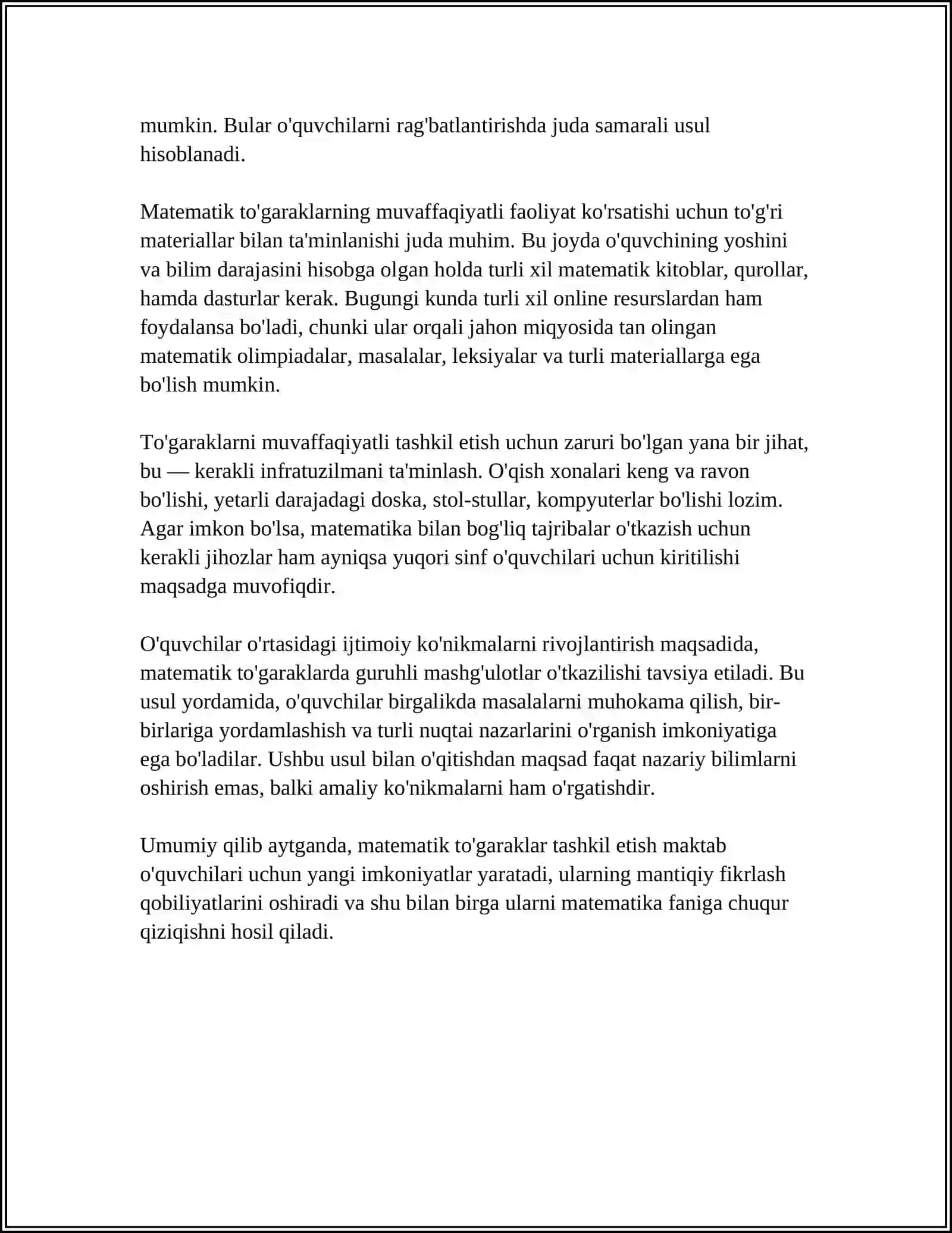 BOSHLANG’ICH SINFLARDA MATEMATIKADAN SINFDAN TASHQARI ISHLARNI TASHKIL QILISH TURLARI 4