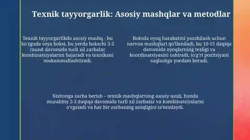Bokschilarni texnik-taktik tayyorgarligini tokimishtirish 4