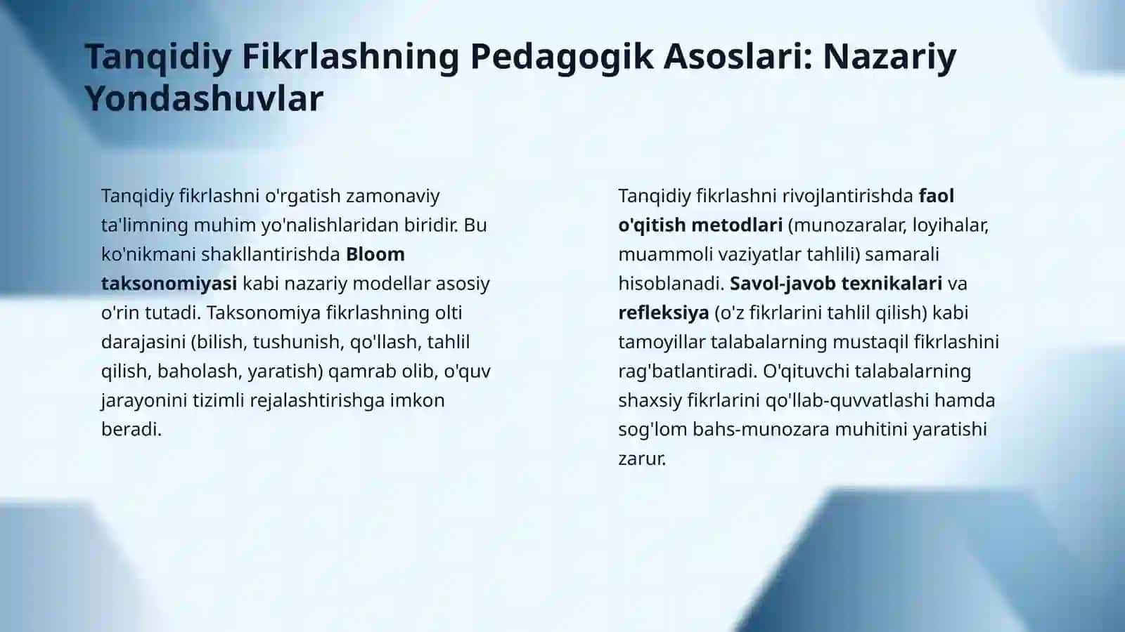 Tanqidiy fikrlashni rivojlantirish texnologiyasi 4