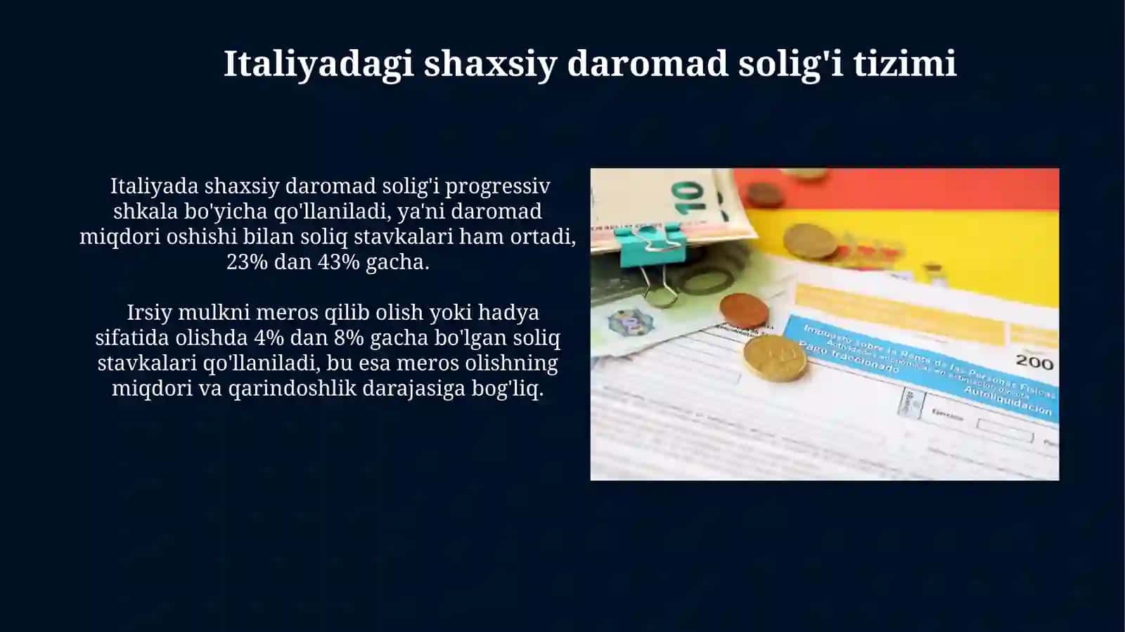 Italiya soliq tizimida jismoniy shaxslarni soliqqa tortish mexanizmi 4