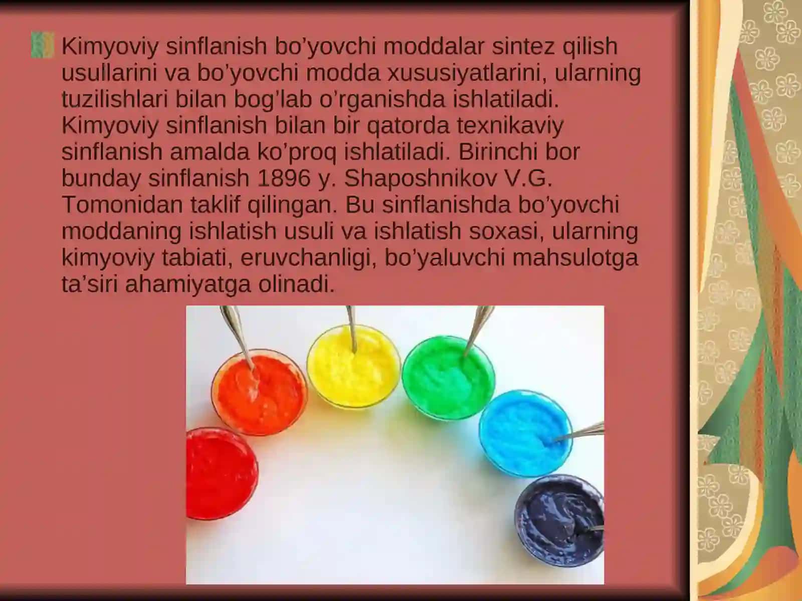 Bo’yovchi moddalarning sinflanishi 4