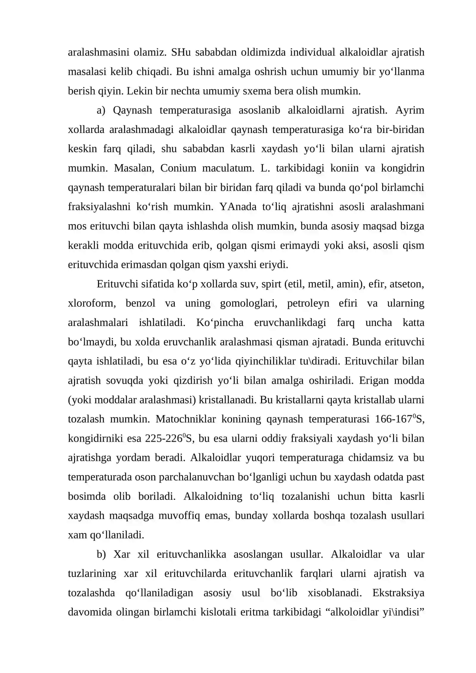 Ion almashinishi bo‘yicha alkaloidlarni olish va tozalash alkaloidlar yig‘indisidan individual alkaloidlarni ajratish 4