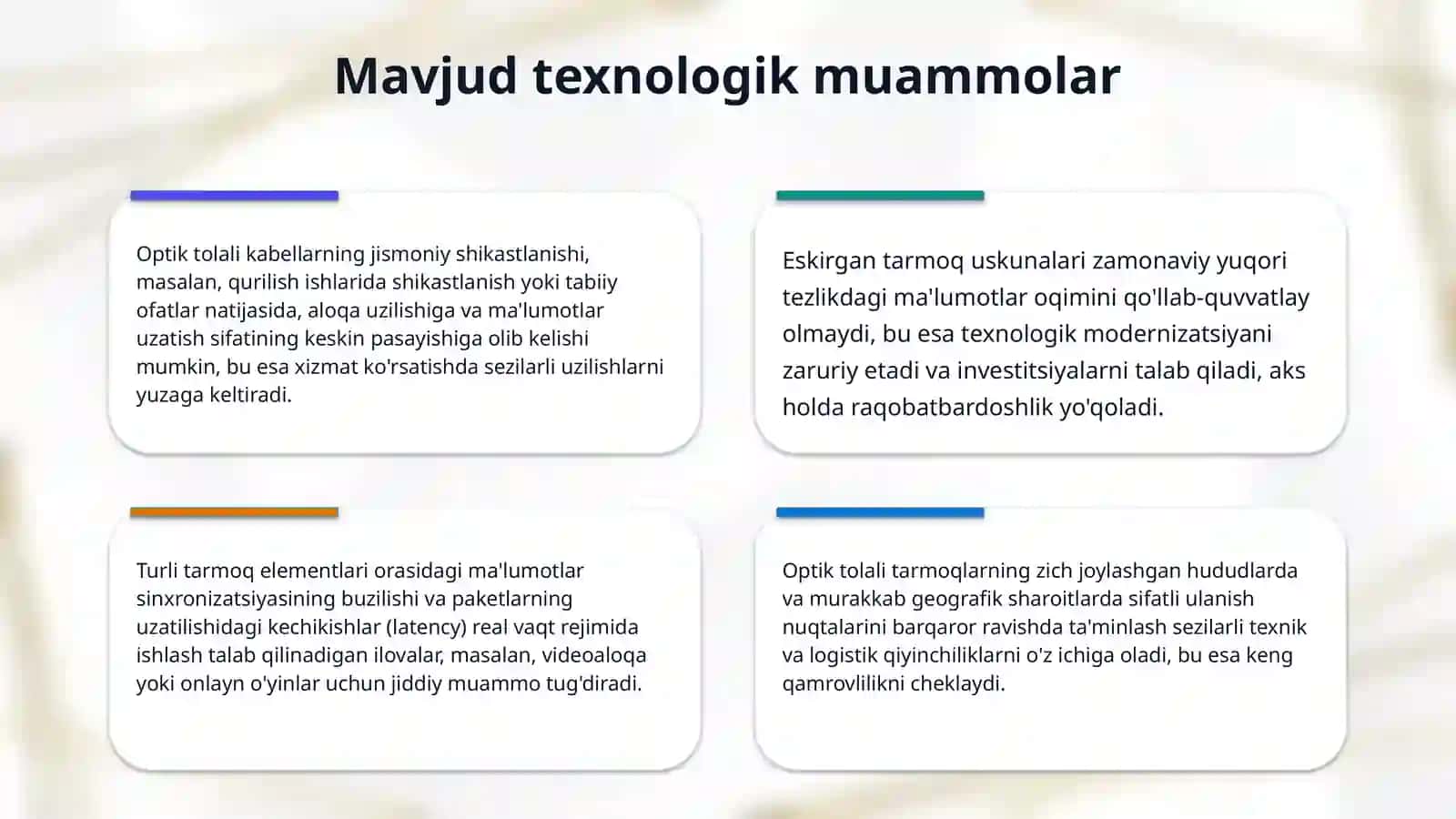 Tolali optik aloqa tizimlaridagi muammolar va uning kelajagi. 4