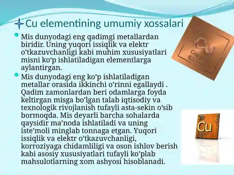Cu,Zn va uning birikmalarini oʻqitishning vositalarini ishlab chiqish 4