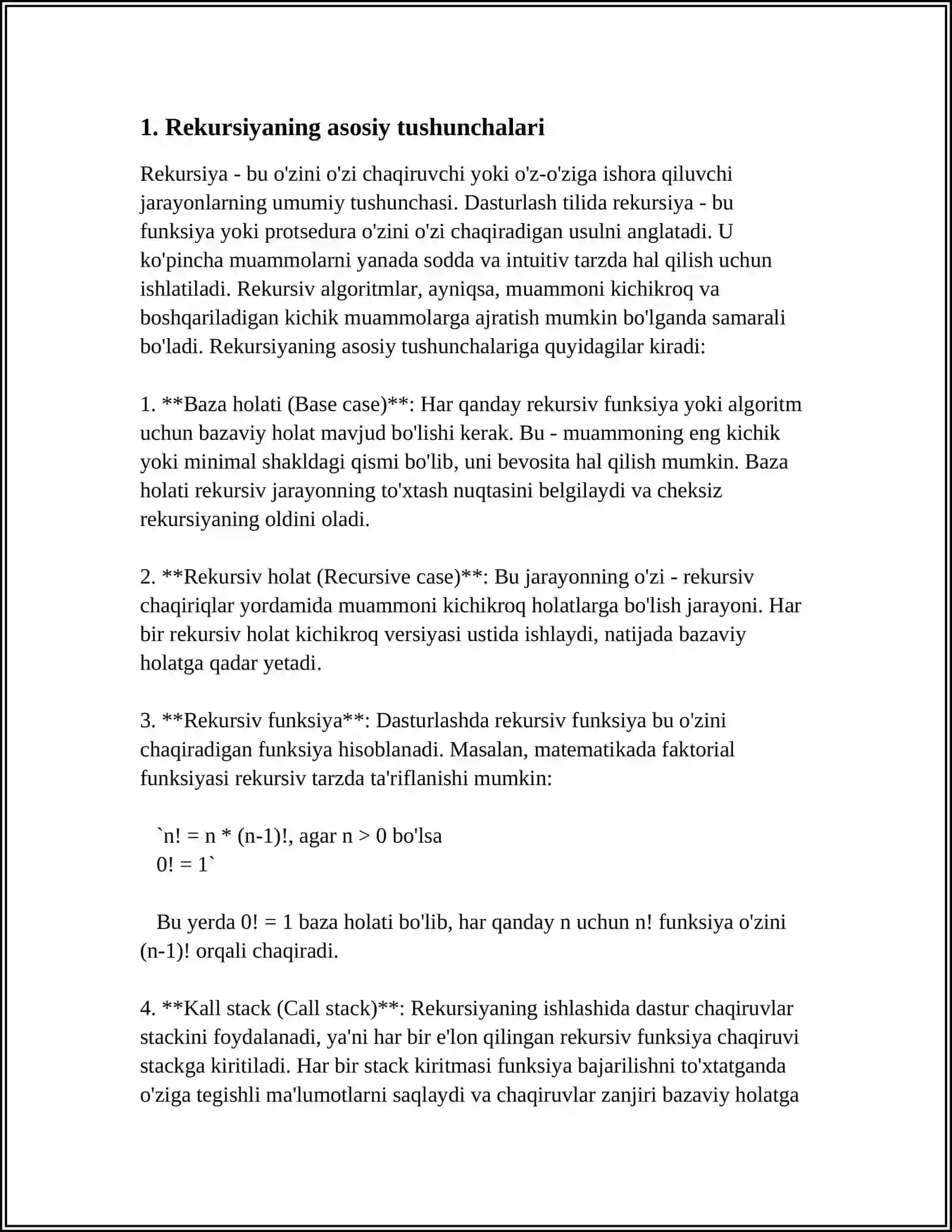 PYTHON DASTURLASH TILIDA ICHMA-ICH REKURSIV JARAYONLARINI TASHKIL ETISH 4