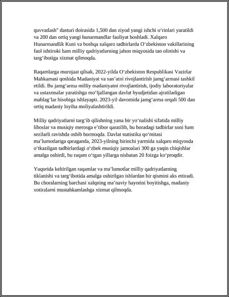 YANGI O'ZBEKISTONDA AMALGA OSHIRILGAN MA'NAVIY O'ZGARISHLAR 4