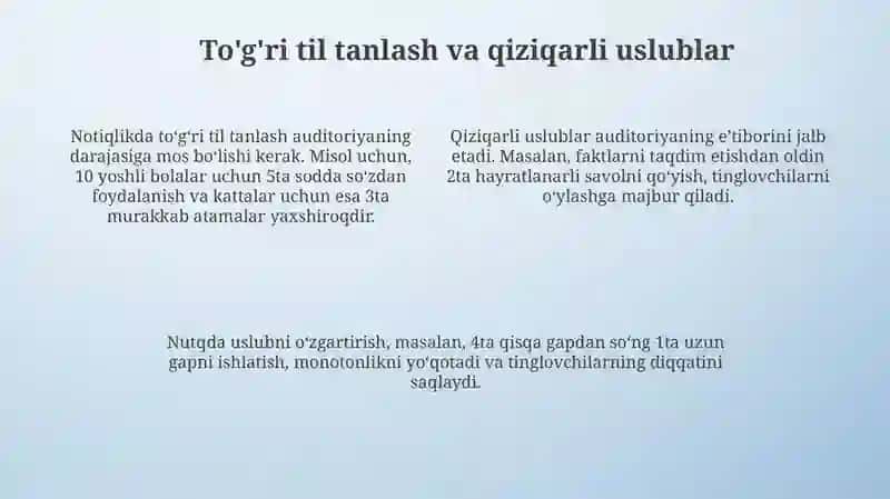 Jamoatchilik oldida ishonch bilan to'g'ri va qiziqarli tildan foydalangan holdagapirish 4