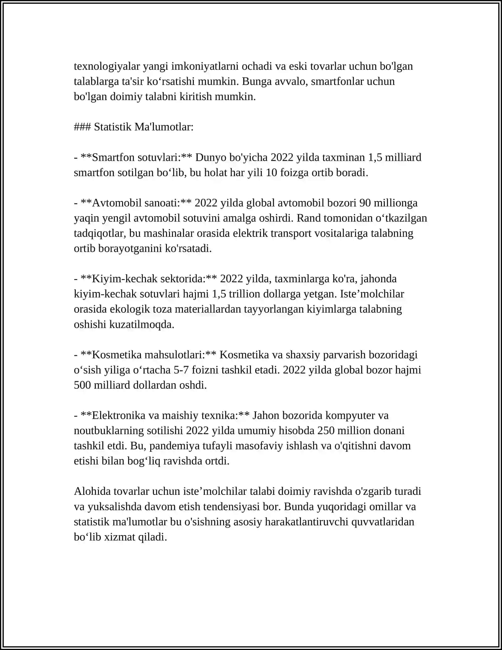 Alohida tovarlar uchun iste'molchilar talabi tahlili 4