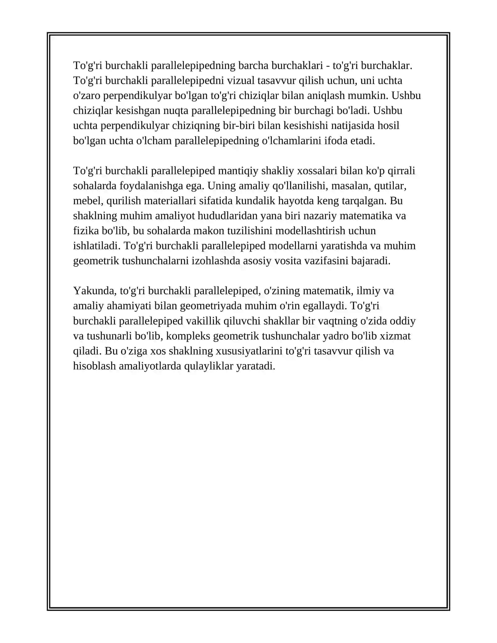 KO'PYOQ. TO'G'RI BURCHAKLI PARALLELEPIPED. FAZOVIY SHAKLLAR. KUB VA UNING ELEMENTLARI 4