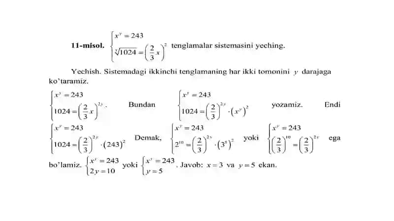 Ko‘rsatkichli va logarifmik tenglamalar sistemasi 4